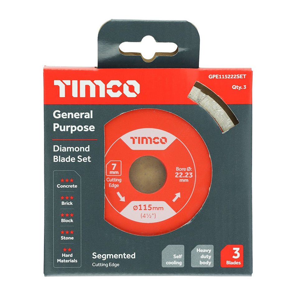 General Purpose Diamond Blade Segmented 115mm 3 Pack